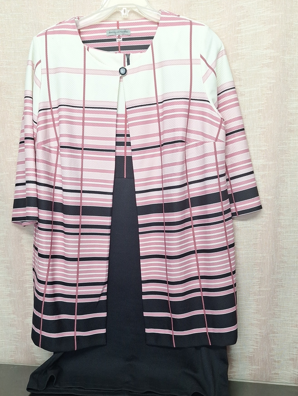 Danny & Nicole Pink, Black & White Striped Button-Accent Jacket